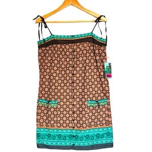 Billabong Spaghetti Strap Summer Dress Brown / Turquoise Sz L NWT